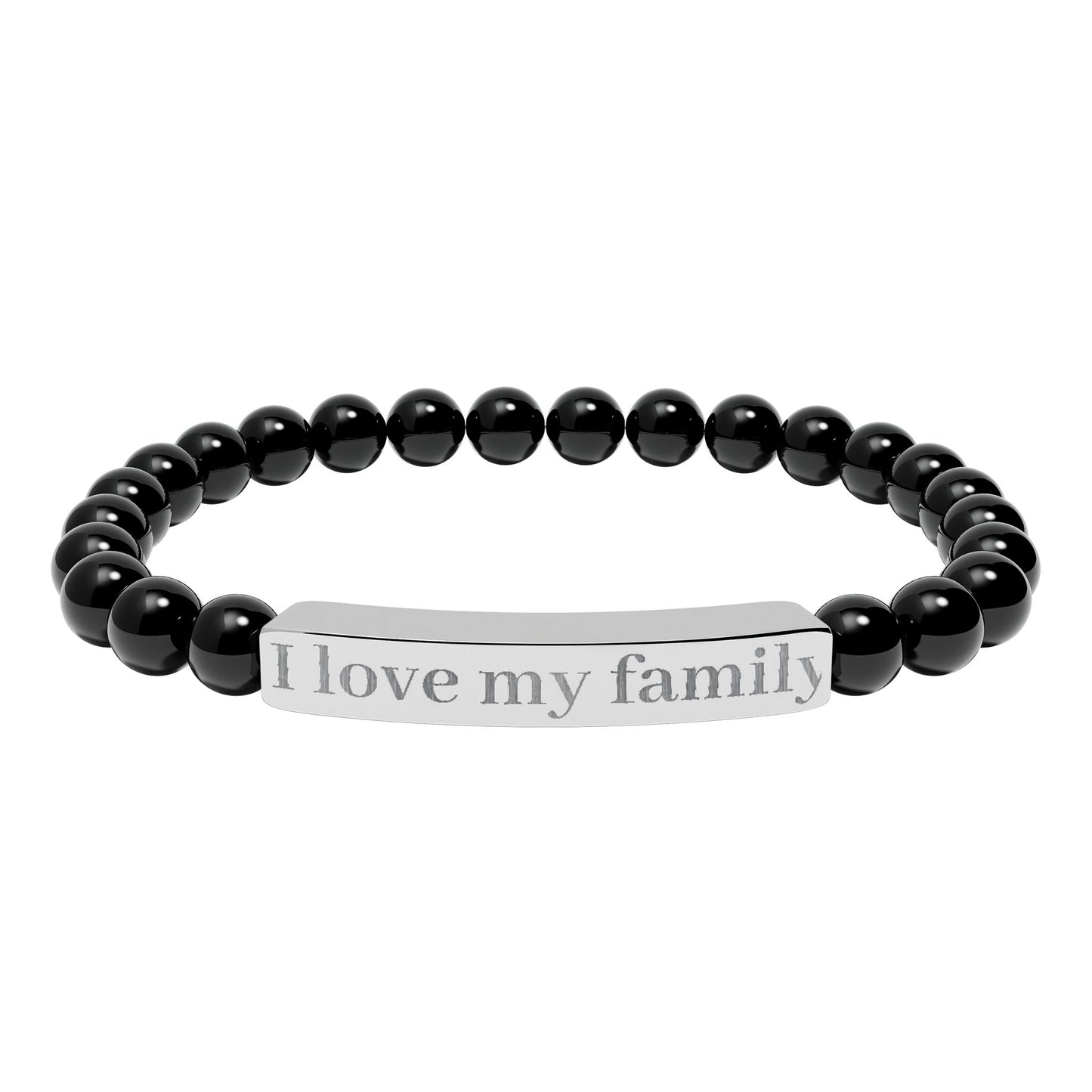 I Love My Family Bar Bracelet | Natural Stone Stretch Bracelet