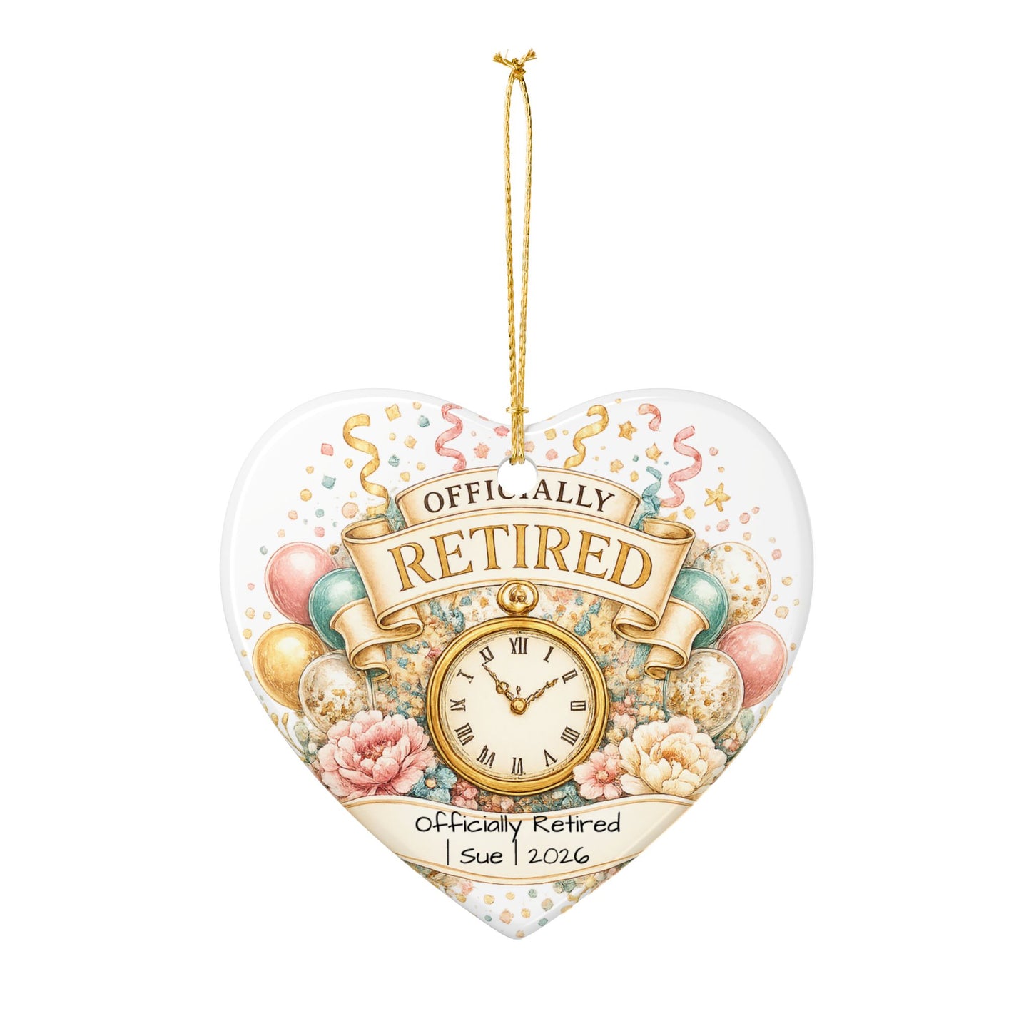 Officially Retired Christmas Ornament 2026 Personalized with Name, Ceramic Keepsake, Retirement Gift for Coworker