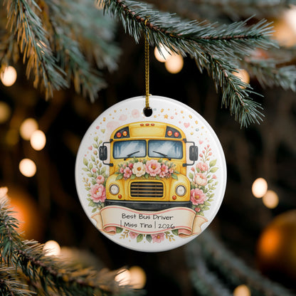 Female Bus Driver Christmas Ornament Personalized with Name, Ceramic Keepsake, Bus Driver Gift for Her 2026