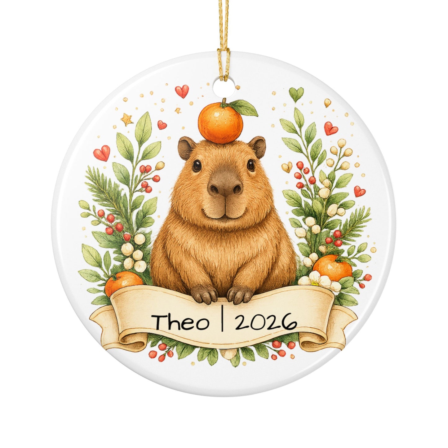 Capybara with Orange Christmas Ornament Personalized, Cute Ceramic Keepsake with Name, Funny Capybara Gift 2026