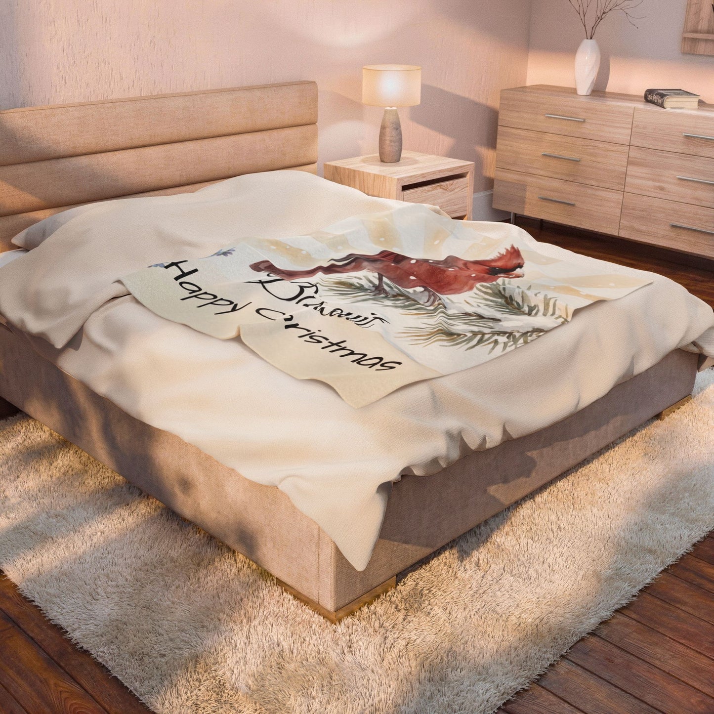 Copy of Bearded Man Portrait Velveteen Plush Blanket | Holiday Script "Happy Christmas"