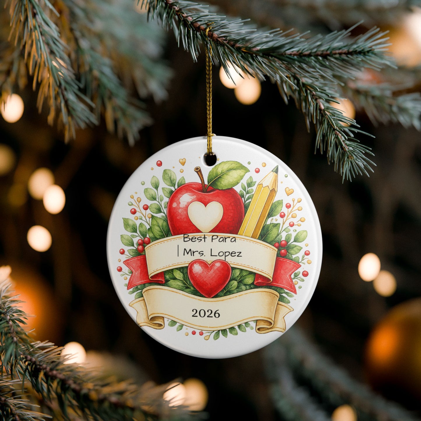 Paraprofessional Christmas Ornament Personalized, Ceramic Keepsake with Name, Para Appreciation Gift, Teacher Aide 2026