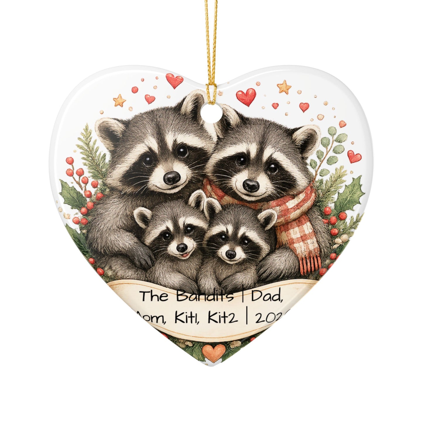 Raccoon Family Christmas Ornament Personalized with Names, Cute Ceramic Keepsake, Woodland Family Gift 2026