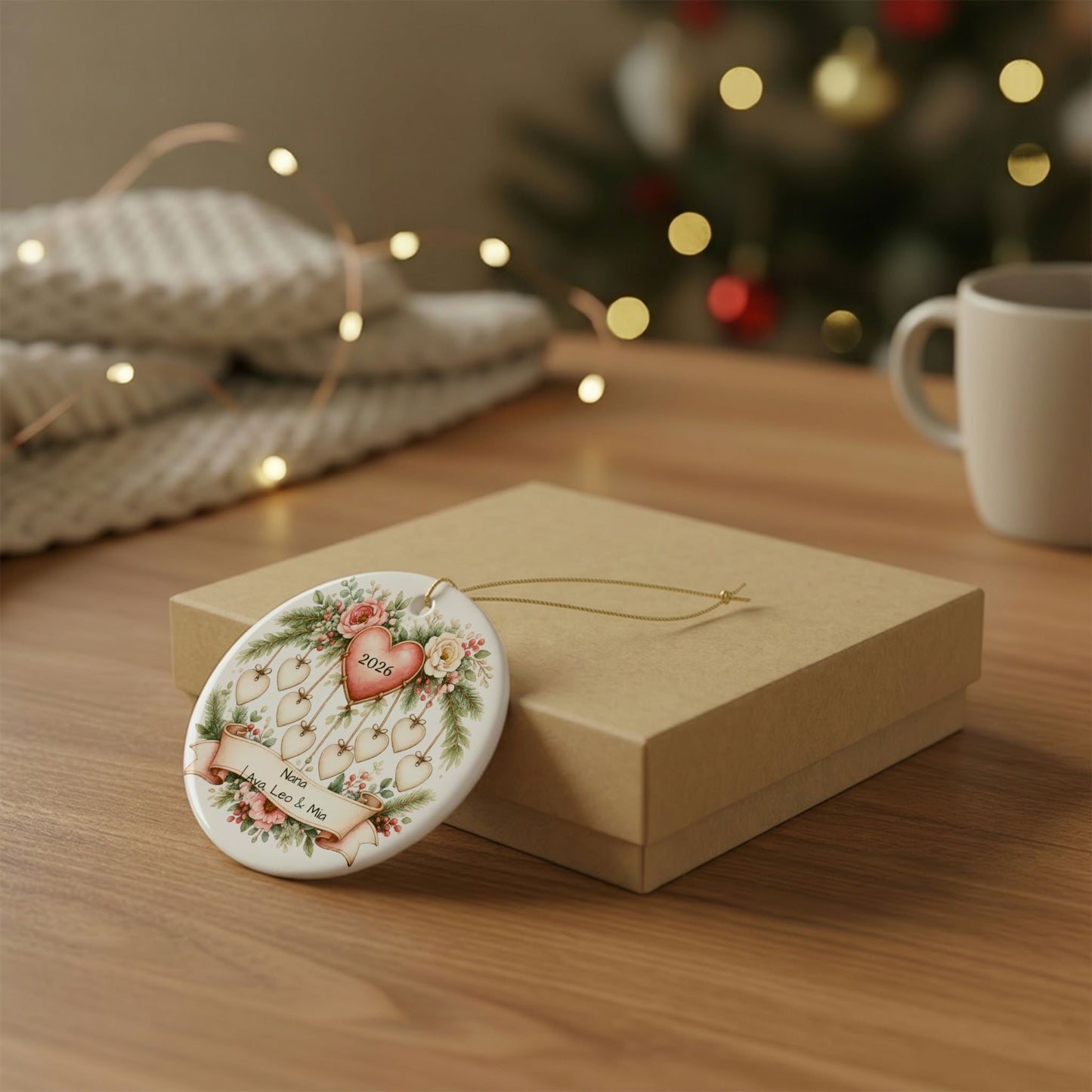 Nana Christmas Ornament Personalized with Grandkids Names, Ceramic Keepsake, Gift for Nana from Grandkids 2026