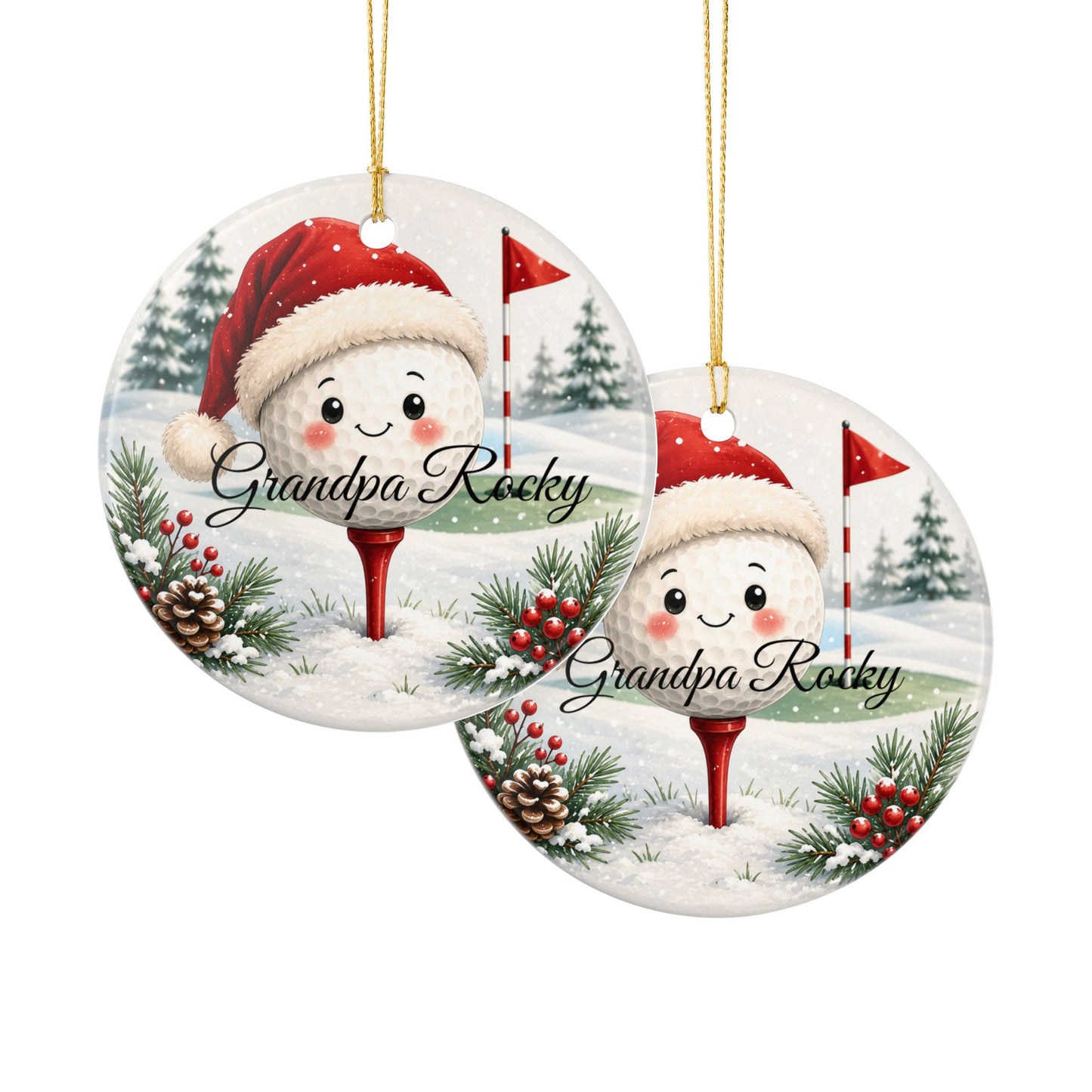 Santa Golf Ball Ornament | Ceramic Heart Ornament, Personalized Grandpa