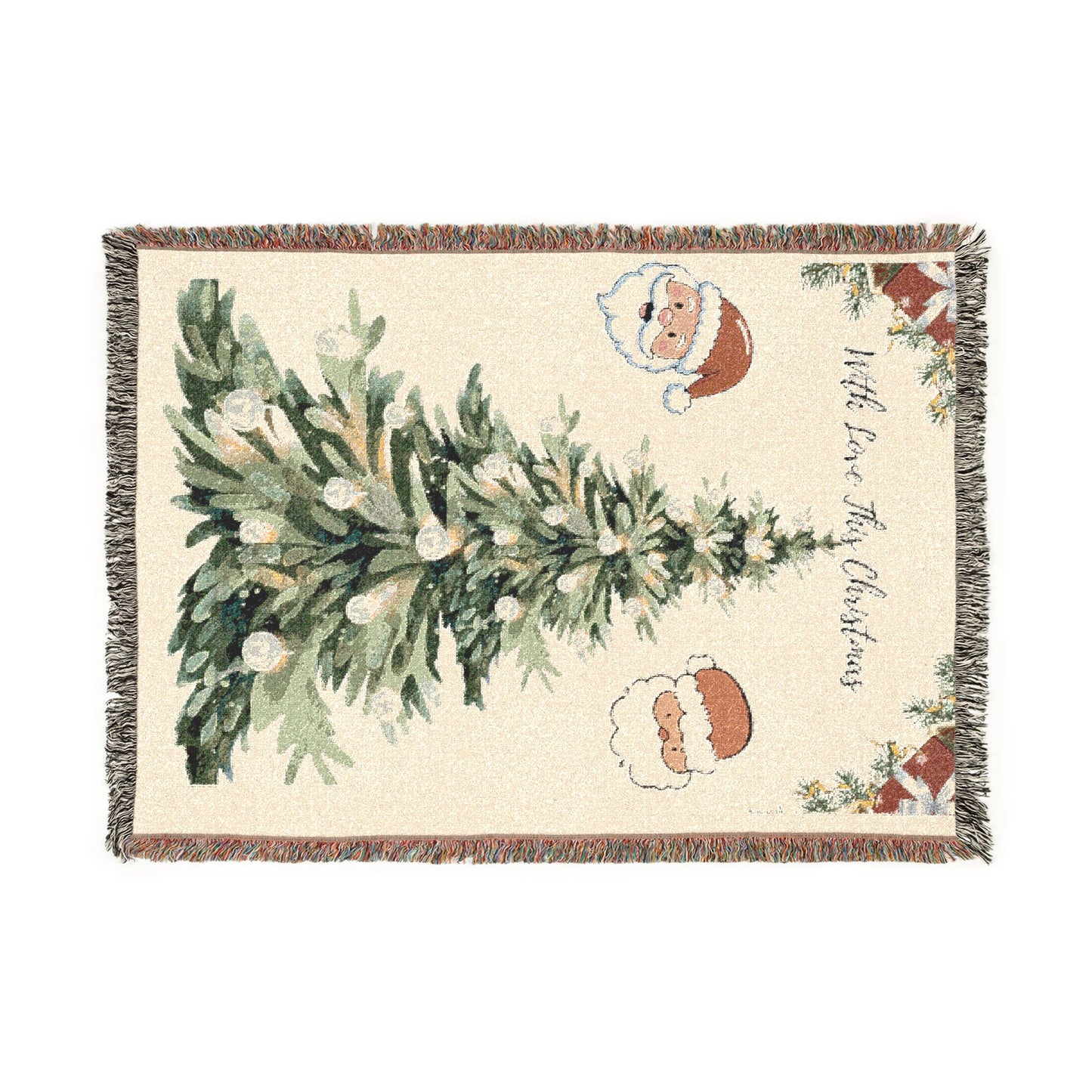 Christmas Tree Woven Blanket | Santa Ornament Holiday Throw