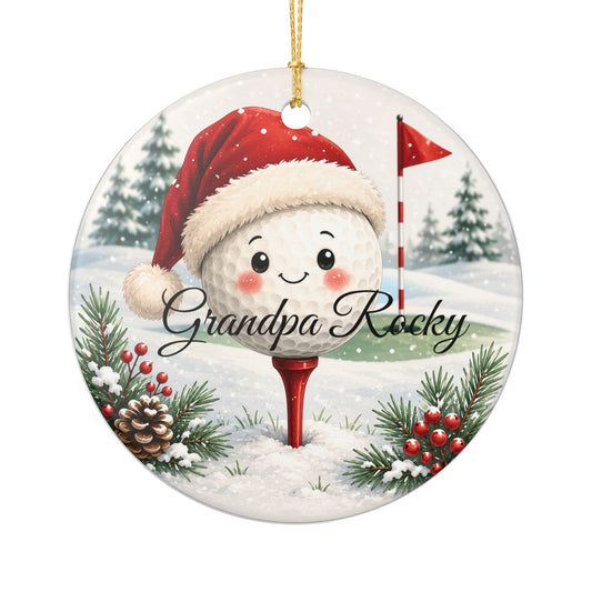 Santa Golf Ball Ornament | Ceramic Heart Ornament, Personalized Grandpa