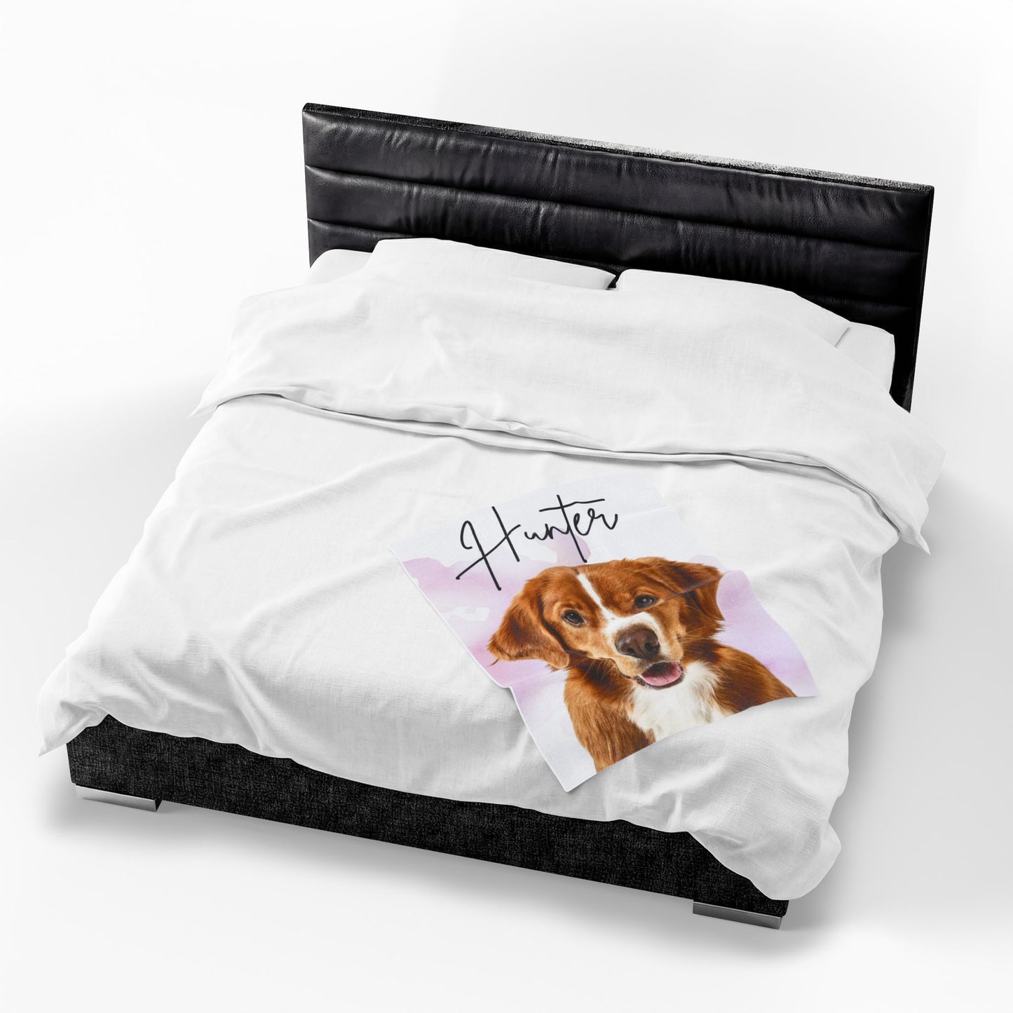 Personalized Dog Portrait Velveteen Plush Blanket | Custom Name Pet Blanket
