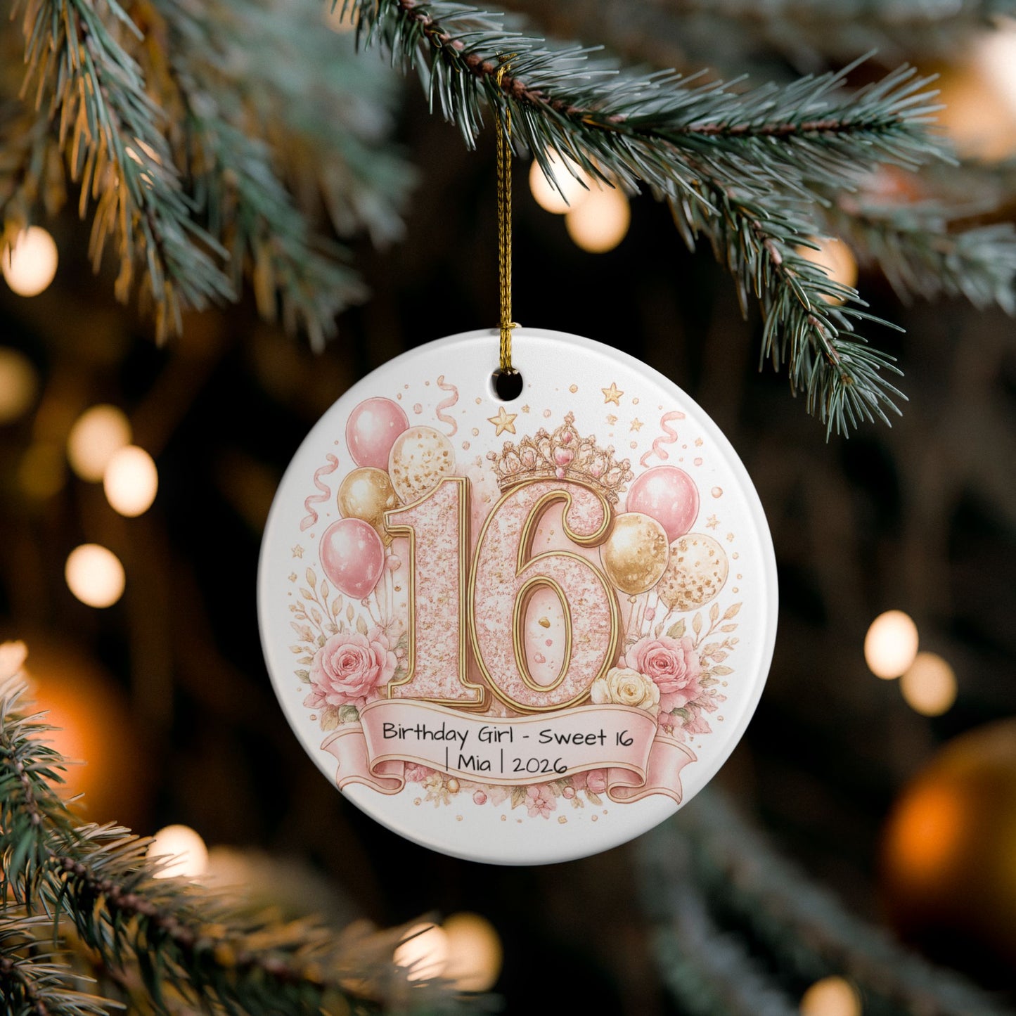Sweet 16 Birthday Girl Ornament Personalized with Name Year, Ceramic Keepsake, 16th Birthday Gift for Her 2026