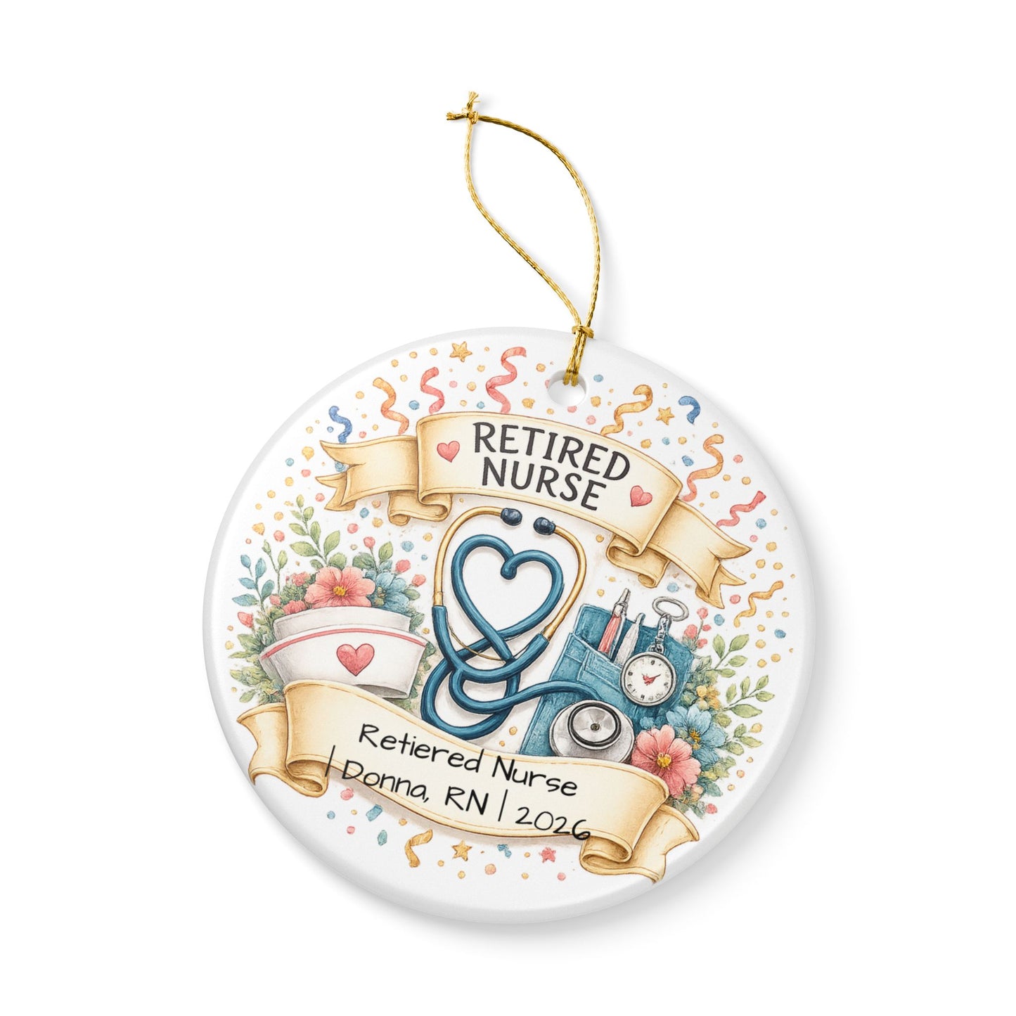 Retired Nurse Christmas Ornament 2026 Personalized, Ceramic Keepsake with Name, Nurse Retirement Gift, RN Gift