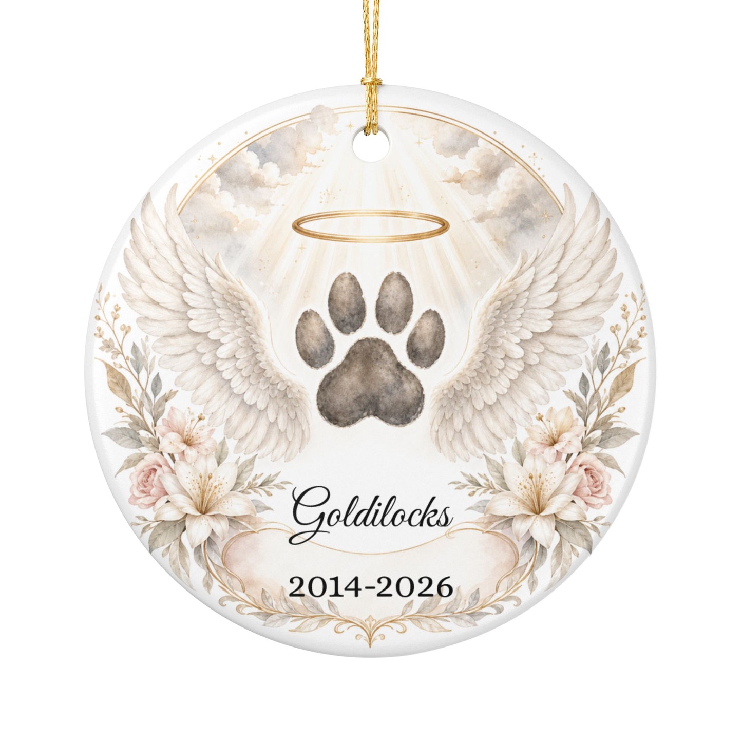 Pet Memorial Ornament Personalized, Paw Print Angel Wings Keepsake with Name, Dog Cat Loss Sympathy Gift, Remembrance
