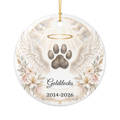 Pet Memorial Ornament Personalized, Paw Print Angel Wings Keepsake with Name, Dog Cat Loss Sympathy Gift, Remembrance
