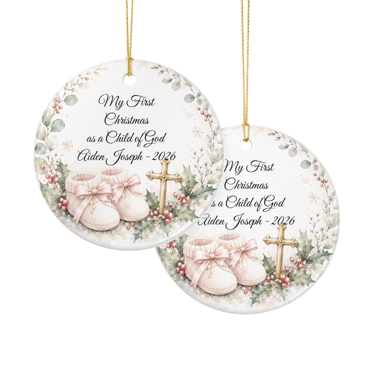 Baby's First Christmas Baptized Ornament, Child of God Personalized Keepsake with Name & Date, Ceramic Christening Christmas Gift 2026