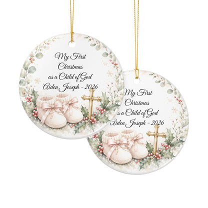 Baby's First Christmas Baptized Ornament, Child of God Personalized Keepsake with Name & Date, Ceramic Christening Christmas Gift 2026