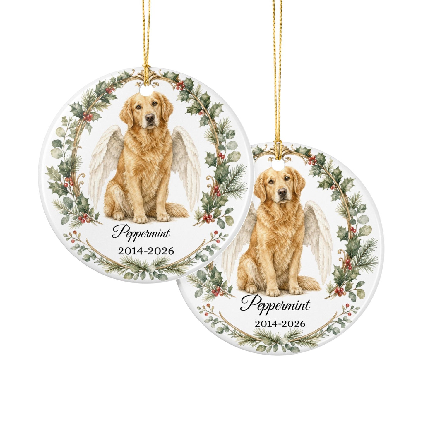 Dog Memorial Ornament Personalized with Name, Dog Angel Wings Remembrance Keepsake, Pet Loss Sympathy Gift Christmas