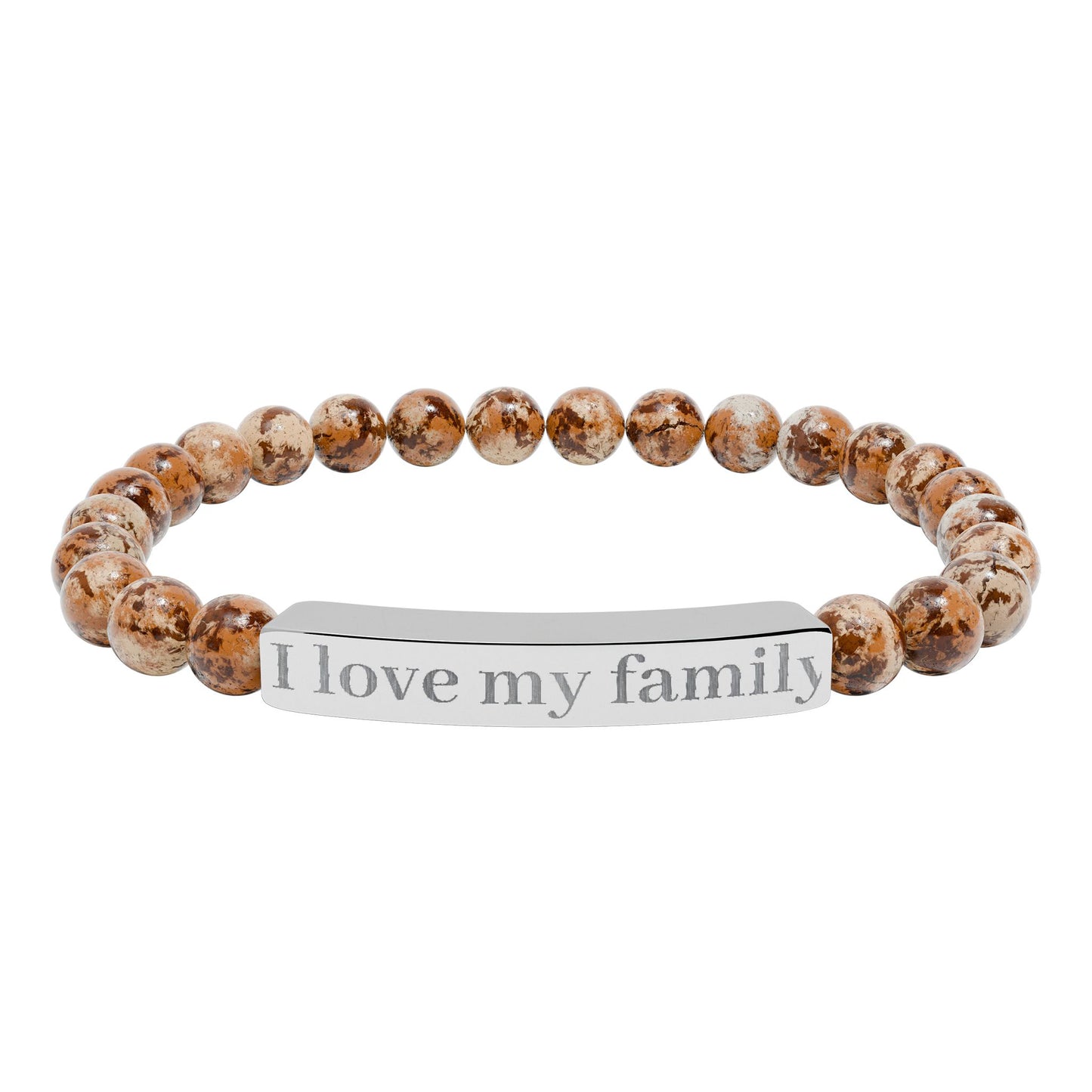 I Love My Family Bar Bracelet | Natural Stone Stretch Bracelet