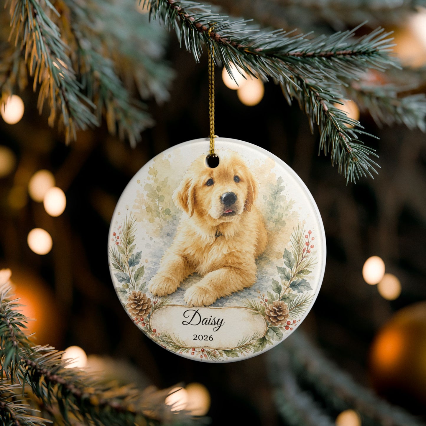 Golden Retriever Puppy Ornament | Ceramic Pet Memorial Christmas Ornament