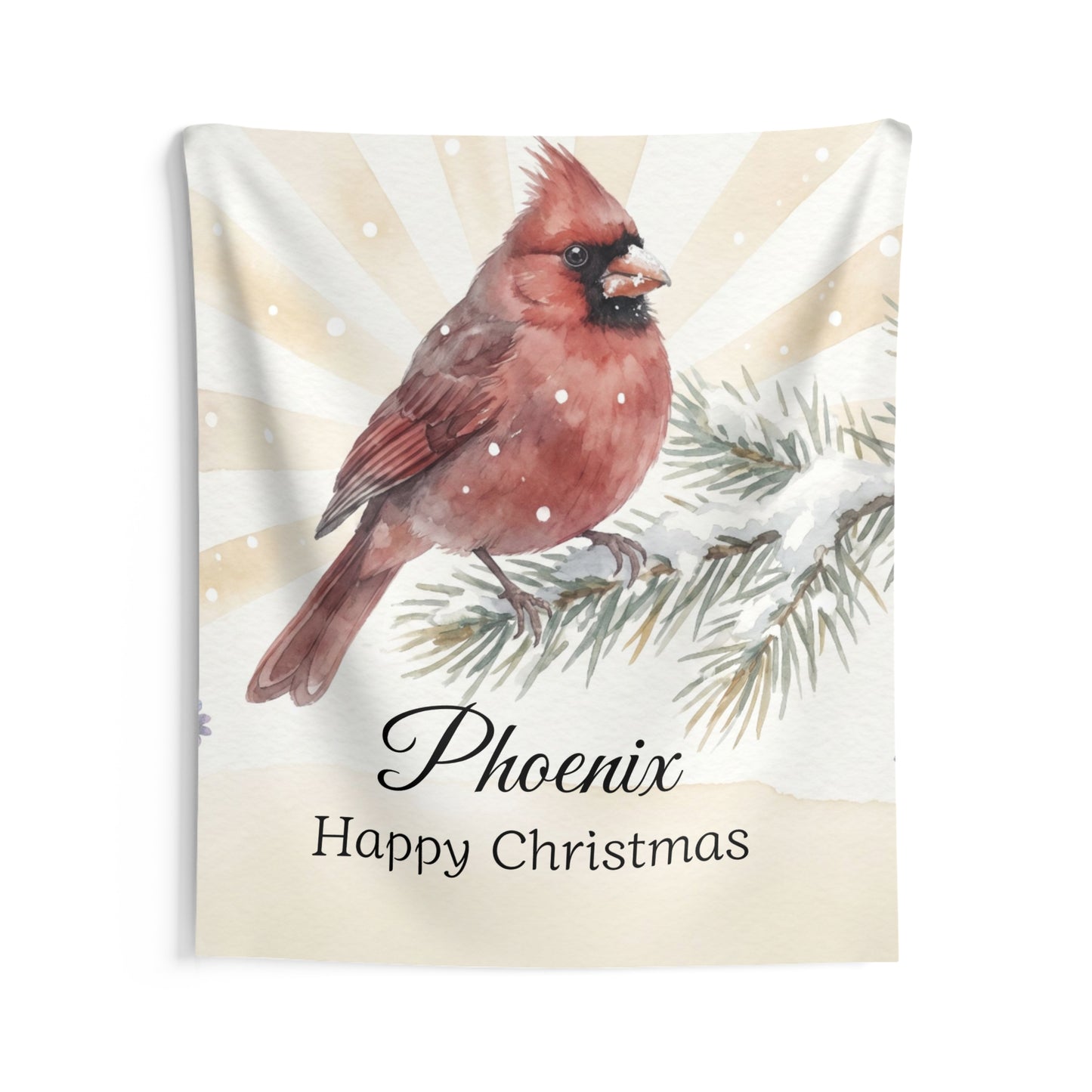 Cardinal Bird Phoenix Happy Christmas Tapestry | Holiday Wall Hanging