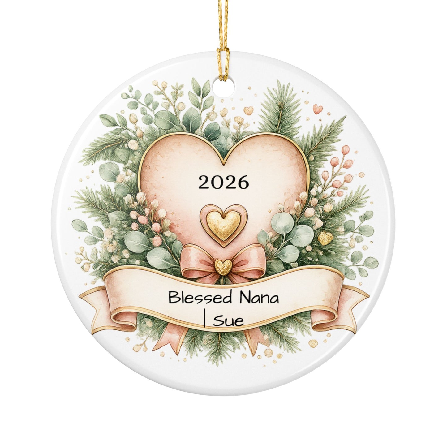 Blessed Nana Christmas Ornament Personalized with Name, Floral Ceramic Keepsake, Gift for Nana Grandma 2026