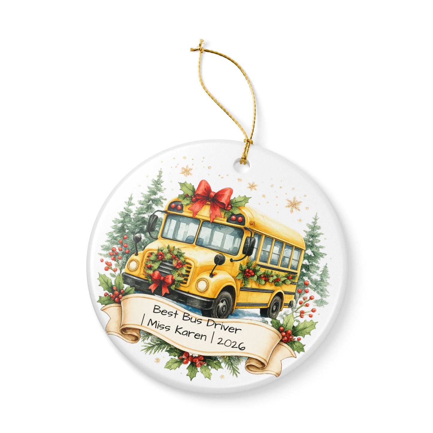 School Bus Driver Christmas Ornament Personalized, Ceramic Keepsake with Name, Bus Driver Appreciation Gift 2026