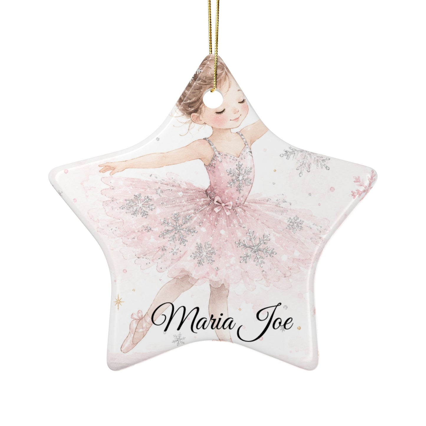 Ballet Ballerina with Snowflakes Ceramic Ornament | Two-Sided