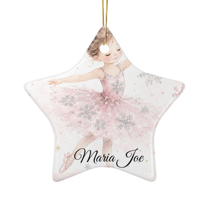 Ballet Ballerina with Snowflakes Ceramic Ornament | Two-Sided