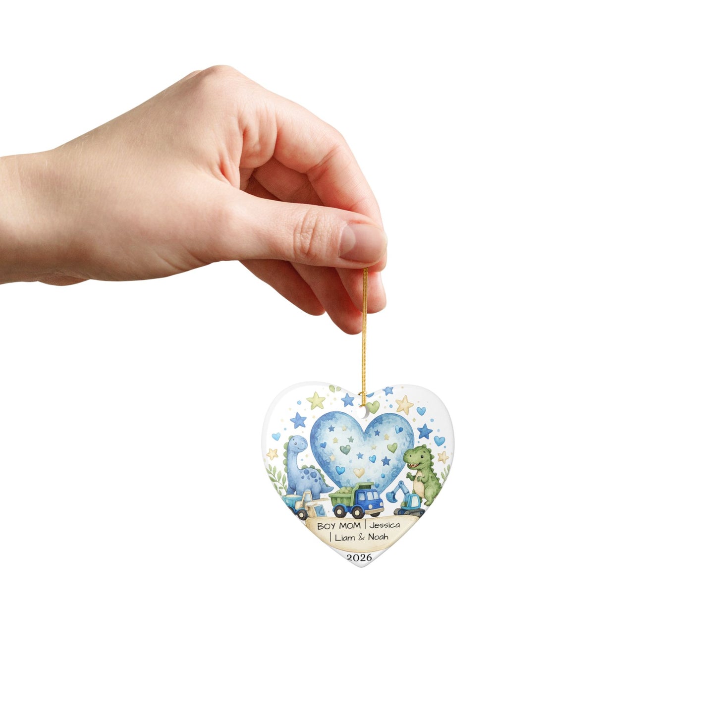 Boy Mom Christmas Ornament Personalized with Names, Ceramic Keepsake, Boy Mom Gift, Mother of Boys Gift 2026
