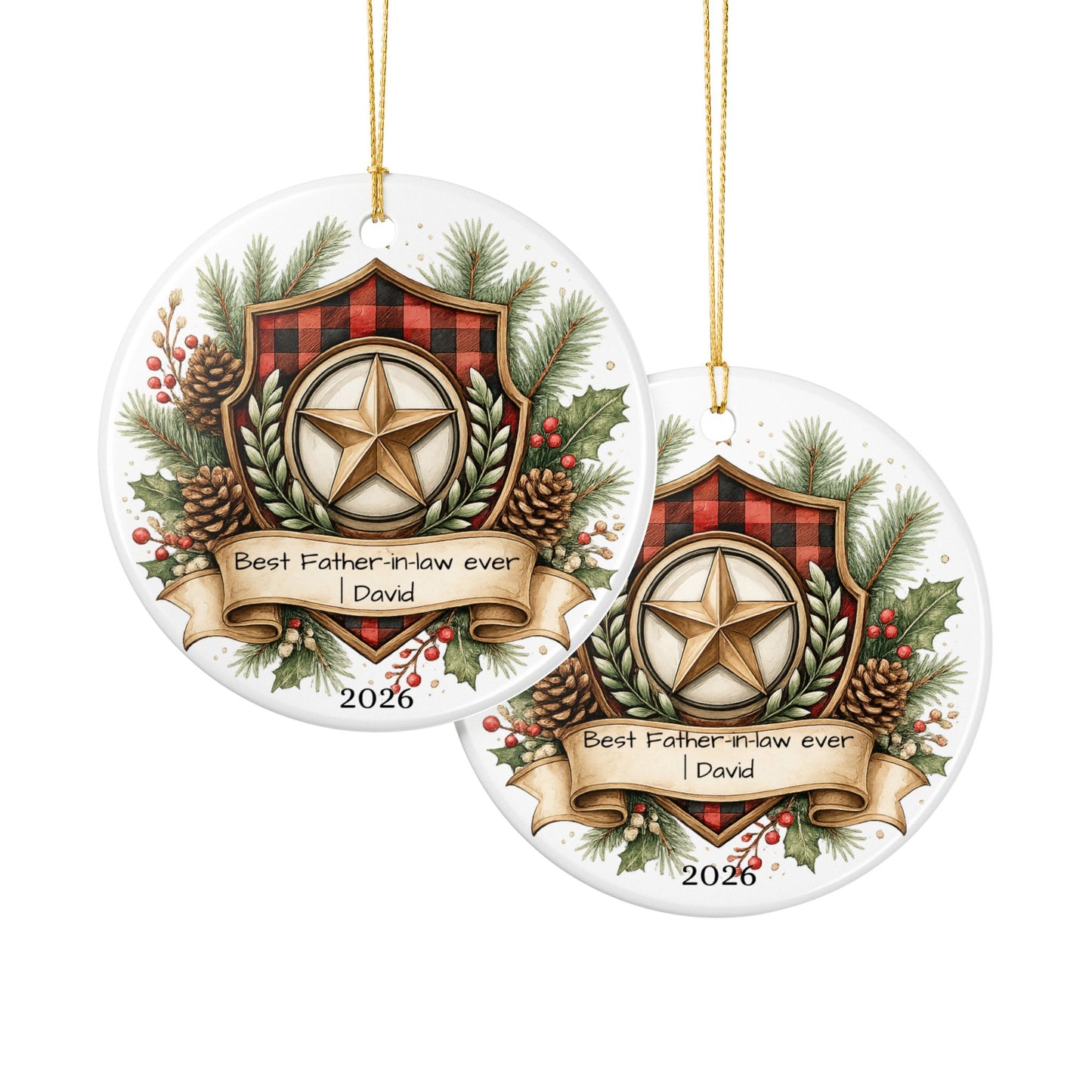 Best Father in Law Christmas Ornament Personalized, Ceramic Keepsake with Name, Gift from Son Daughter in Law 2026