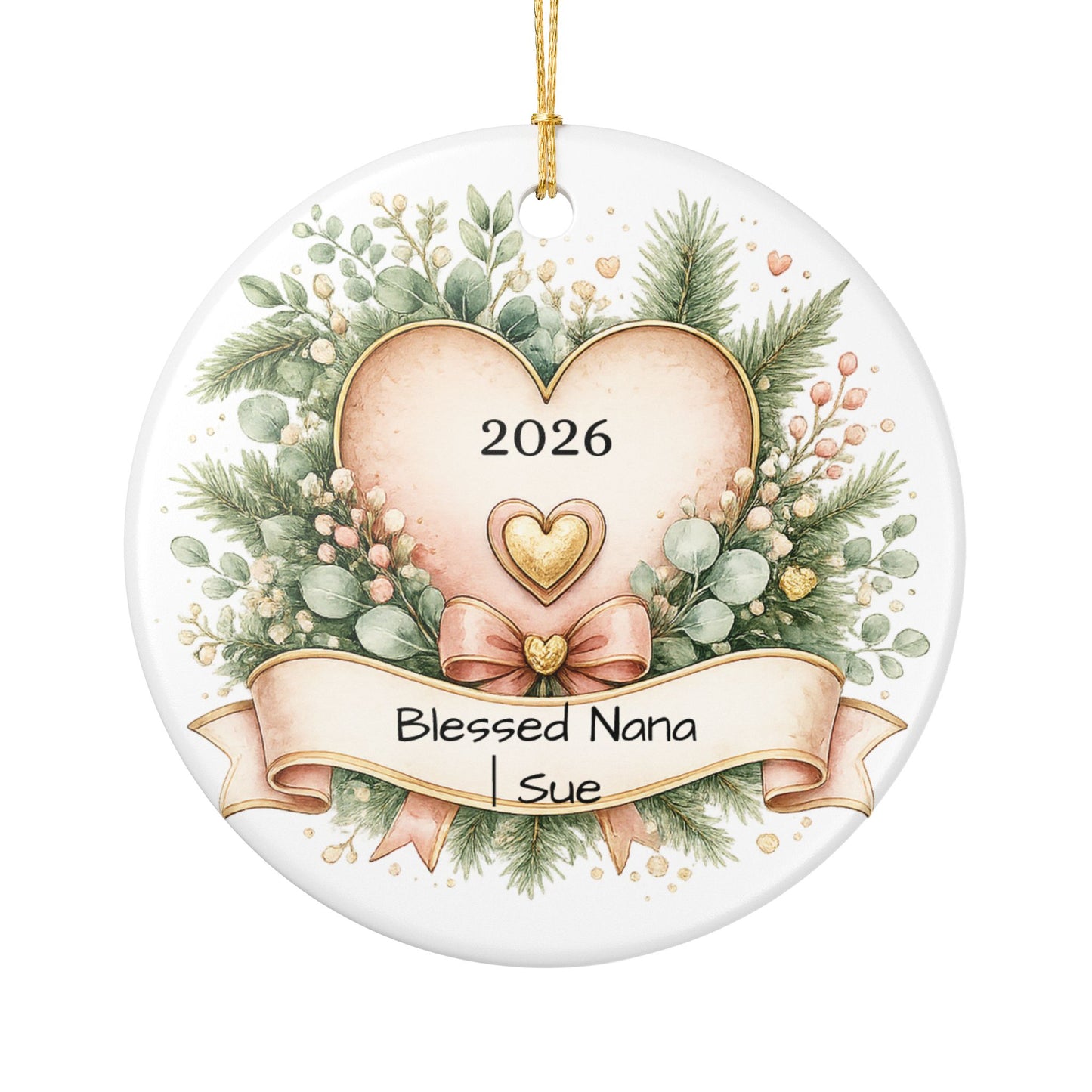 Blessed Nana Christmas Ornament Personalized with Name, Floral Ceramic Keepsake, Gift for Nana Grandma 2026