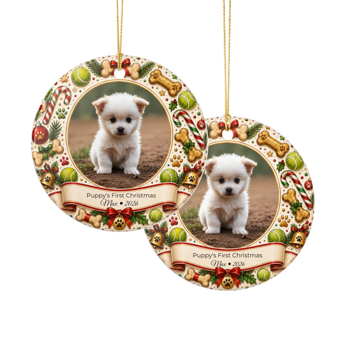 Puppy's First Christmas Ornament | Ceramic Photo Holiday Decoration