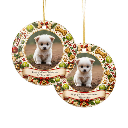 Puppy's First Christmas Ornament | Ceramic Photo Holiday Decoration