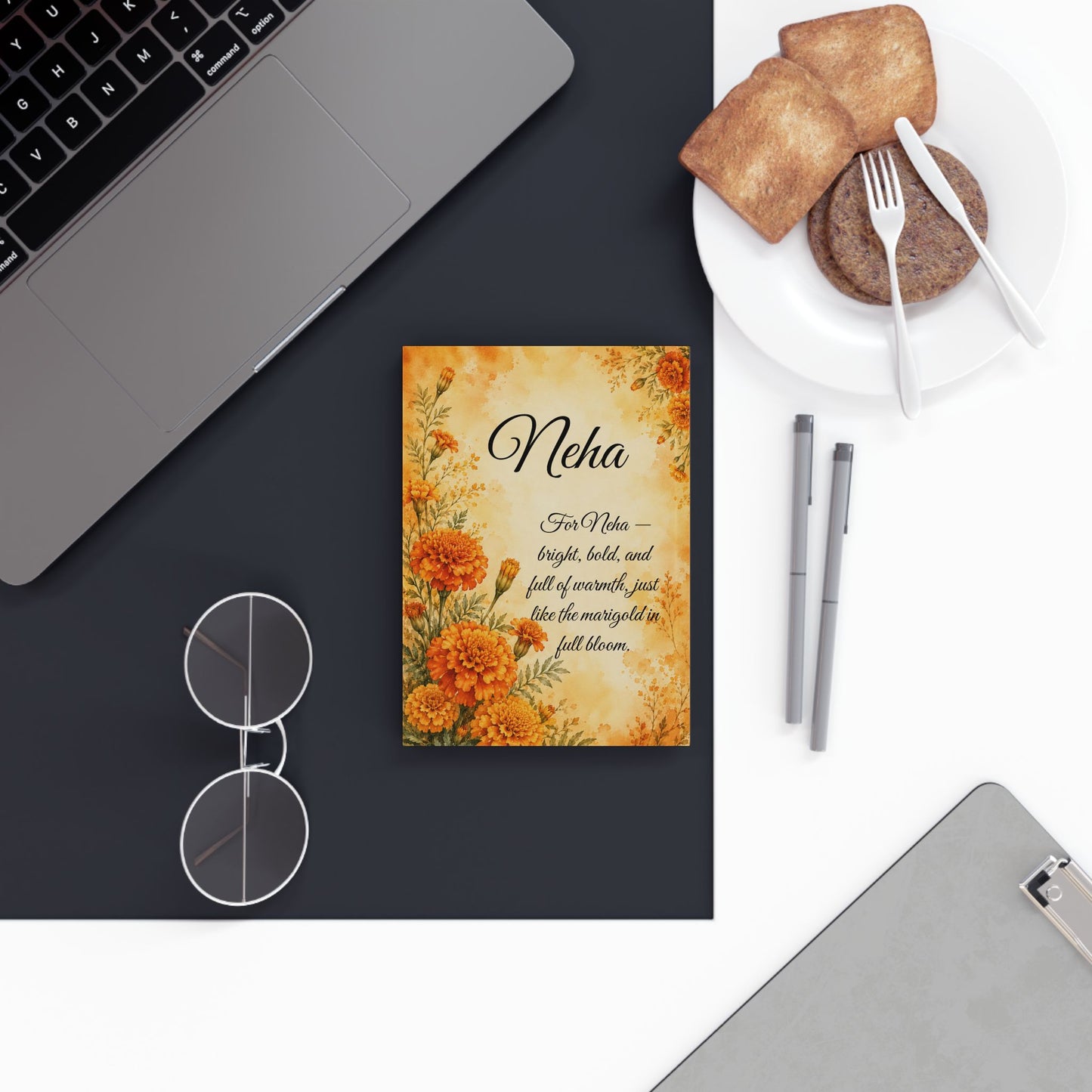 Marigold Birth Month Flower Journal Custom Name, October Birthday Autumn Gift for Her, Personalized Fall Diary
