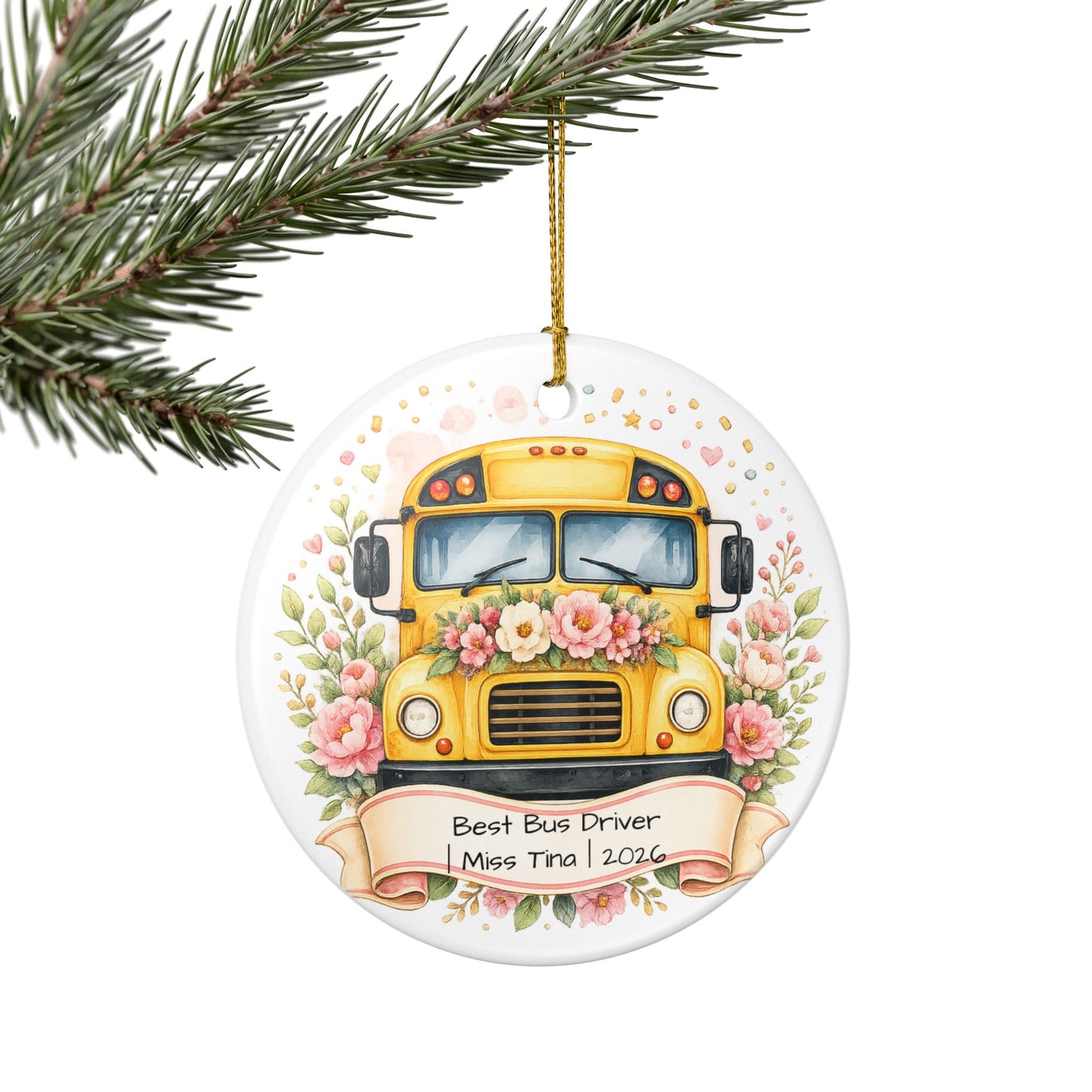 Female Bus Driver Christmas Ornament Personalized with Name, Ceramic Keepsake, Bus Driver Gift for Her 2026