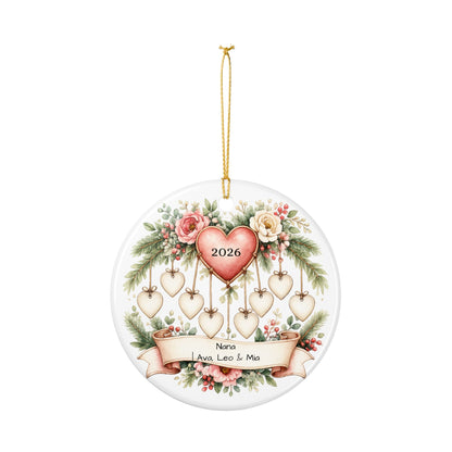 Nana Christmas Ornament Personalized with Grandkids Names, Ceramic Keepsake, Gift for Nana from Grandkids 2026
