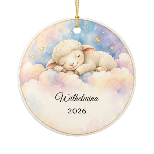 Baby First Christmas Ornament Personalized, Lamb on Cloud Keepsake with Name, Baptism Christening Gift, New Baby Ornament