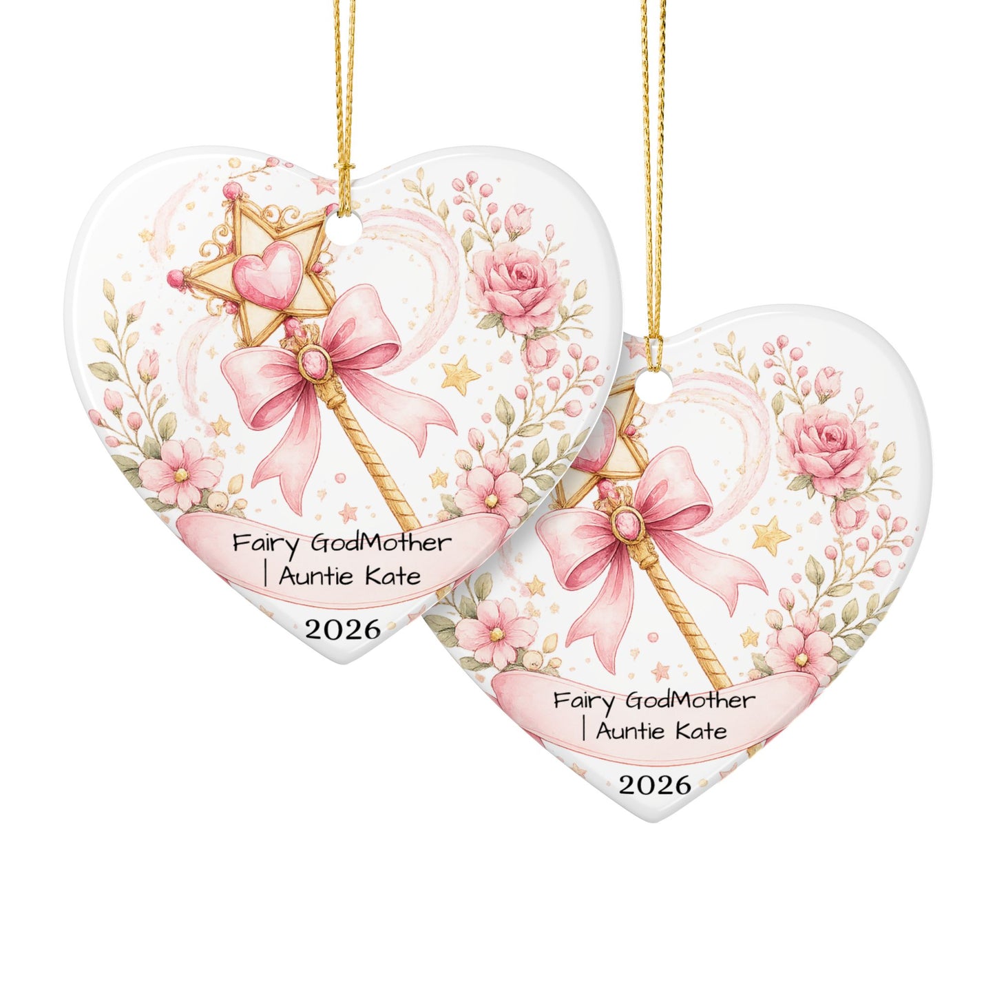 Fairy Godmother Christmas Ornament Personalized, Cute Ceramic Keepsake with Name, Whimsical Godmother Gift 2026