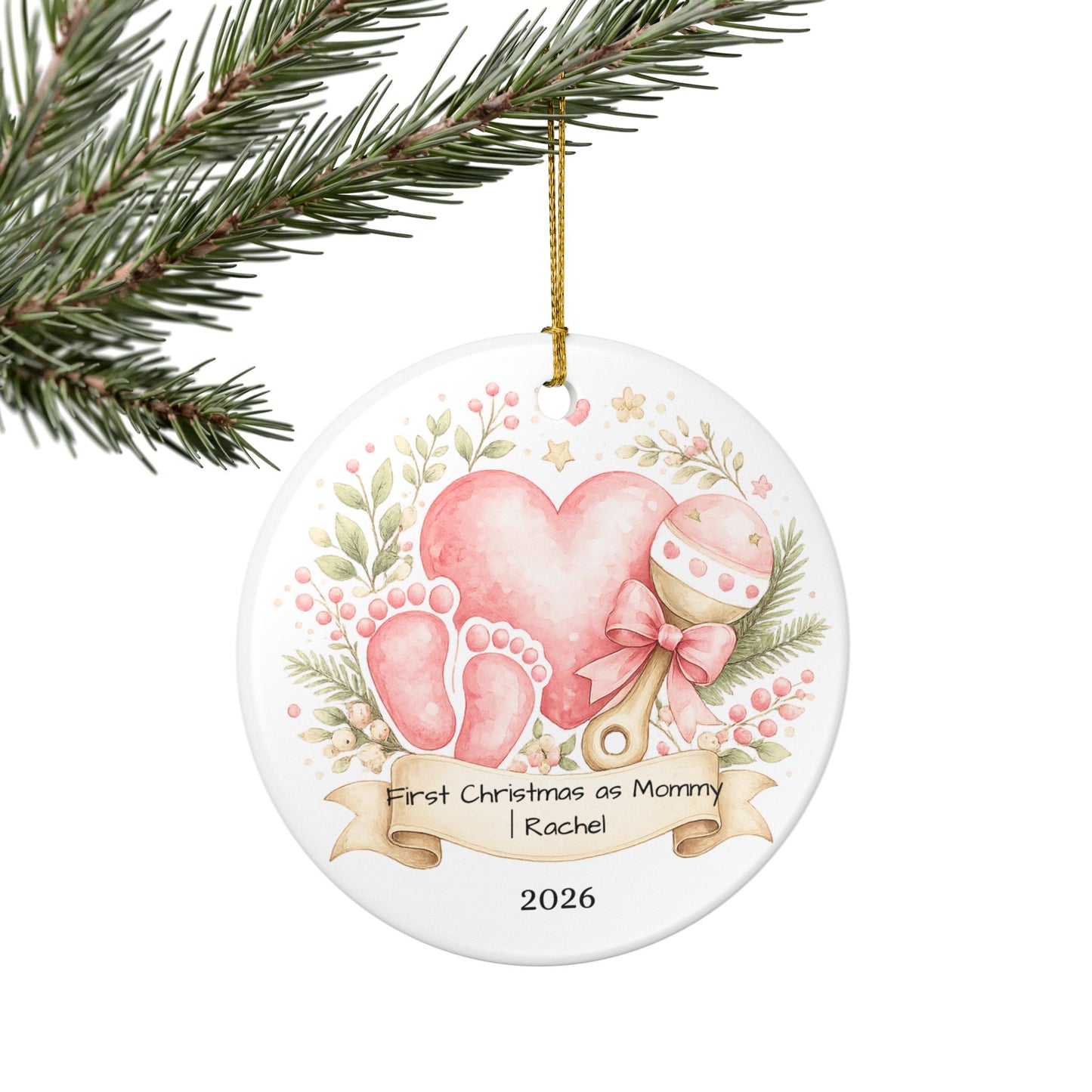 First Christmas as Mom Ornament 2026 Personalized, New Mom Ceramic Keepsake with Name, New Mom Gift, Baby Shower Gift
