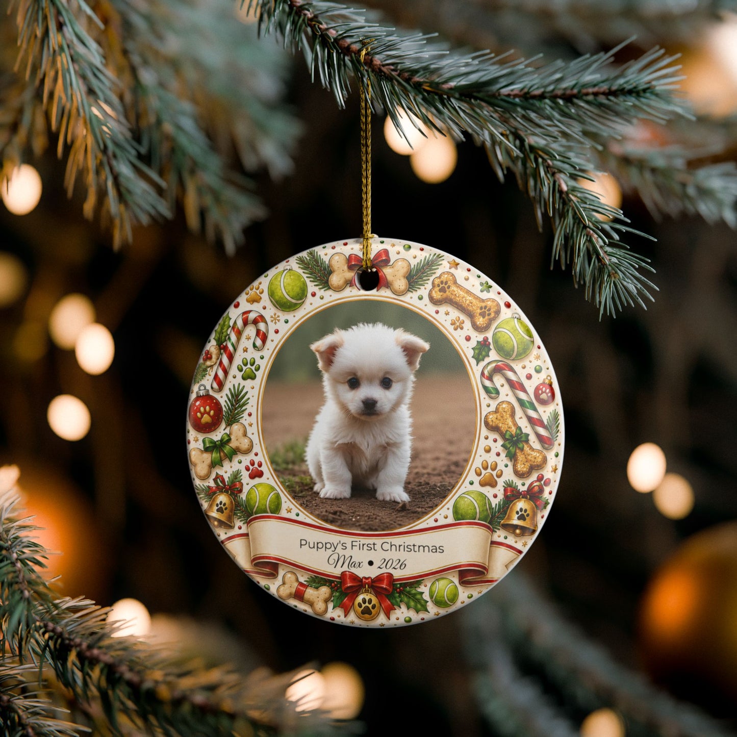 Puppy's First Christmas Ornament | Ceramic Photo Holiday Decoration