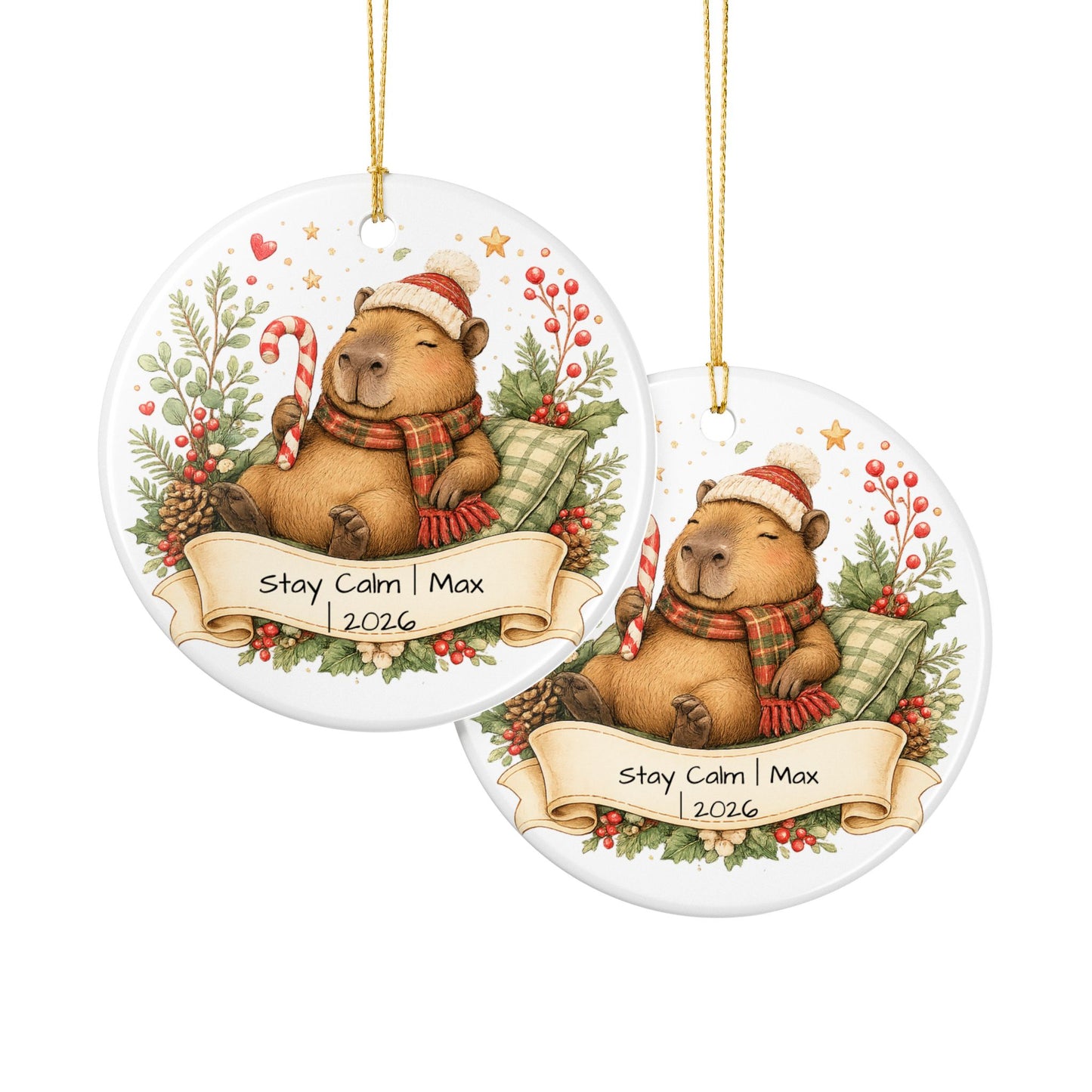 Funny Capybara Christmas Ornament Personalized with Name, Cute Ceramic Keepsake, Stay Calm Capybara Gift 2026
