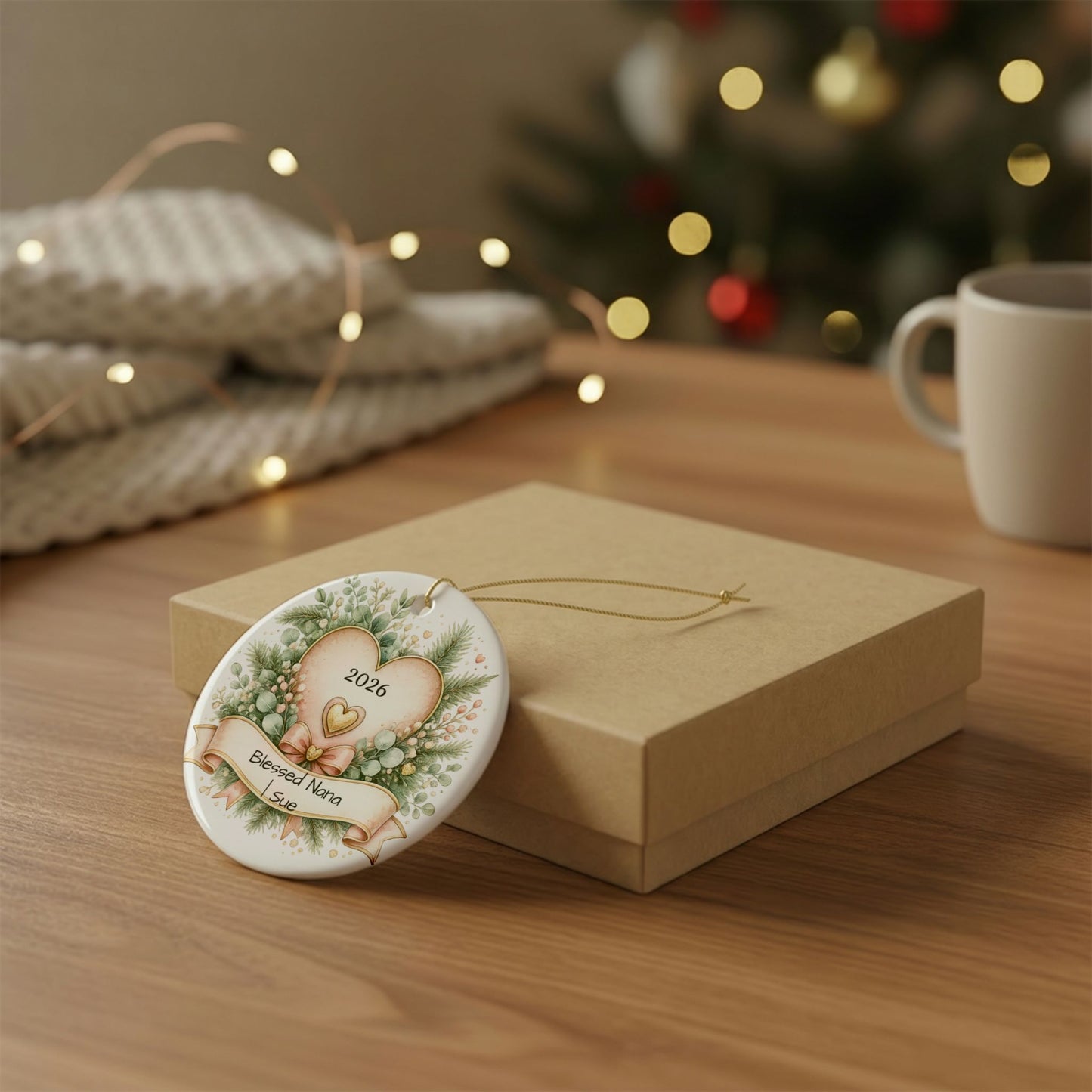 Blessed Nana Christmas Ornament Personalized with Name, Floral Ceramic Keepsake, Gift for Nana Grandma 2026