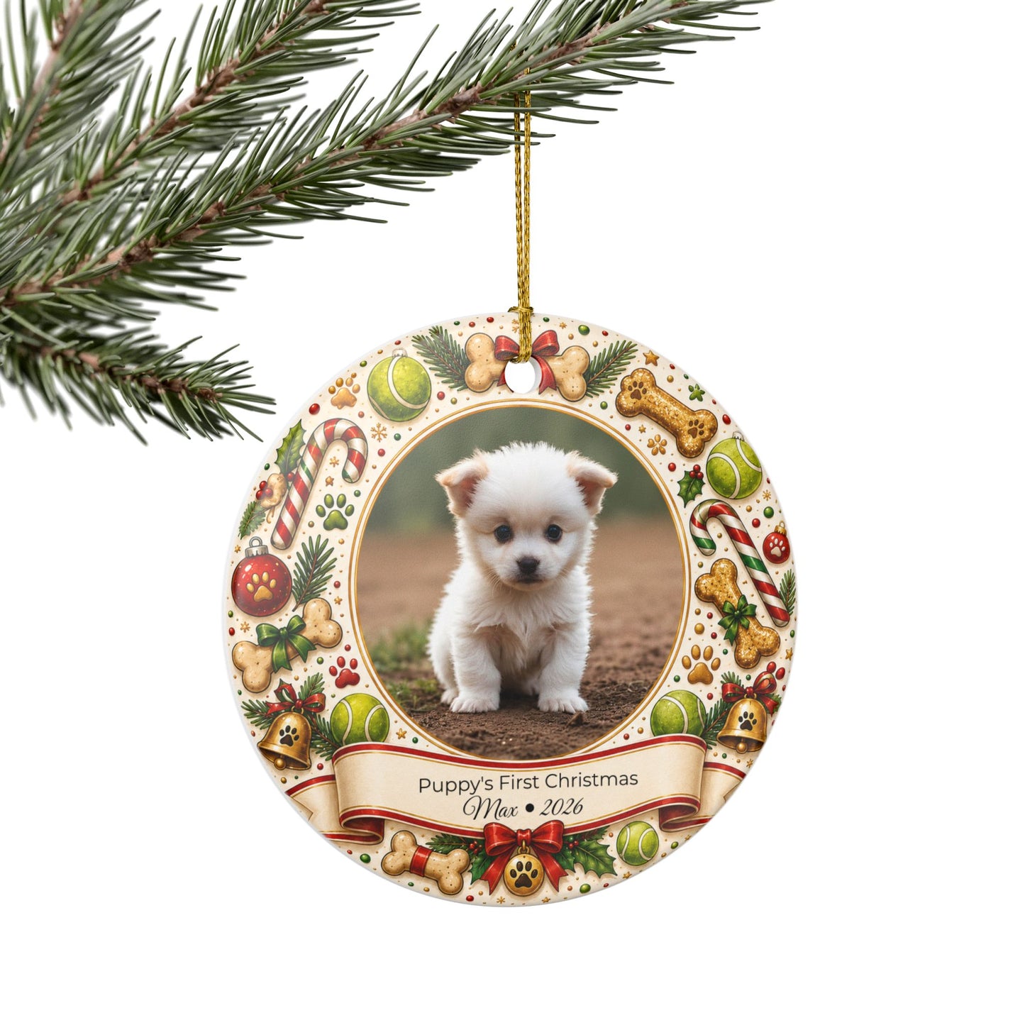 Puppy's First Christmas Ornament | Ceramic Photo Holiday Decoration