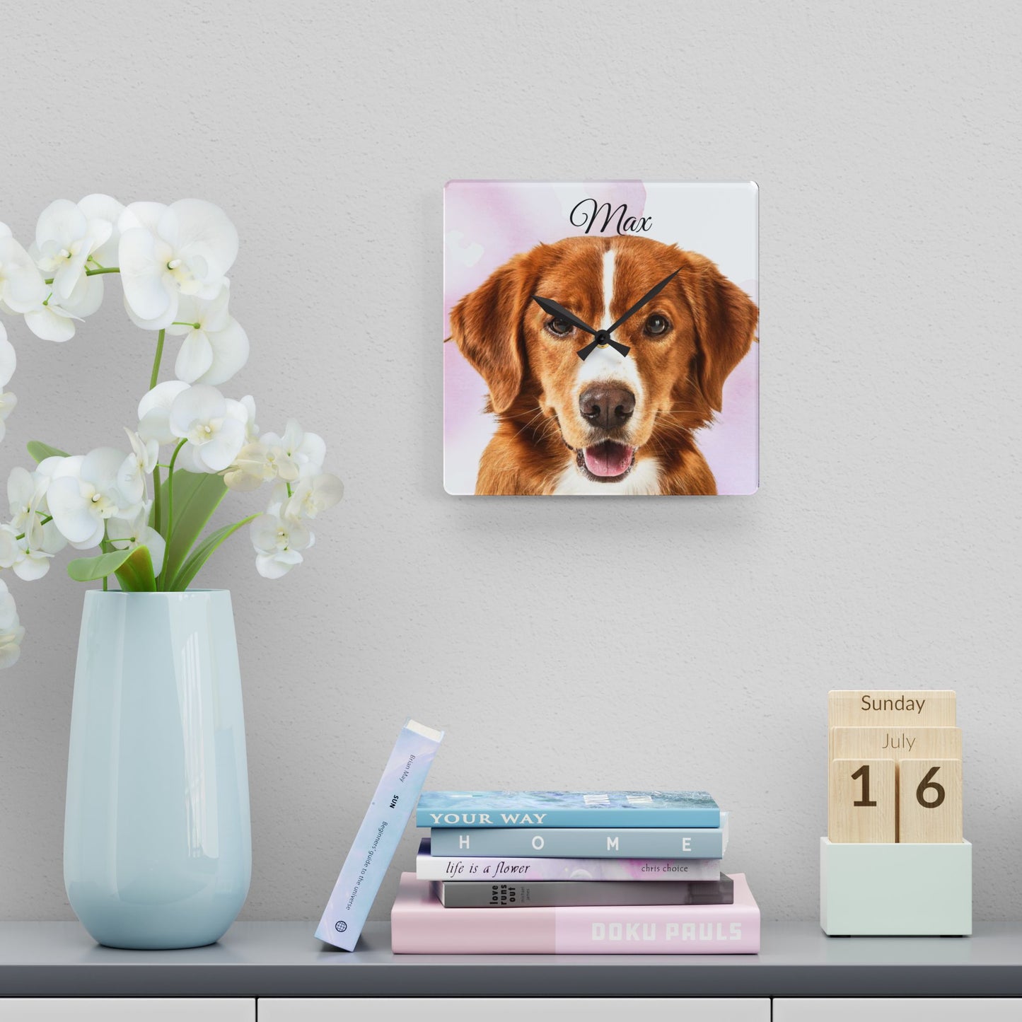 Personalized Dog Photo Wall Clock Acrylic | Custom Pet Portrait Clock