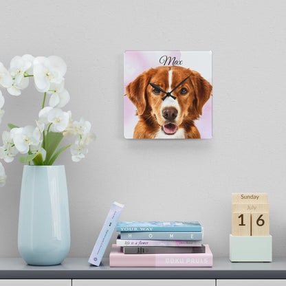 Personalized Dog Photo Wall Clock Acrylic | Custom Pet Portrait Clock