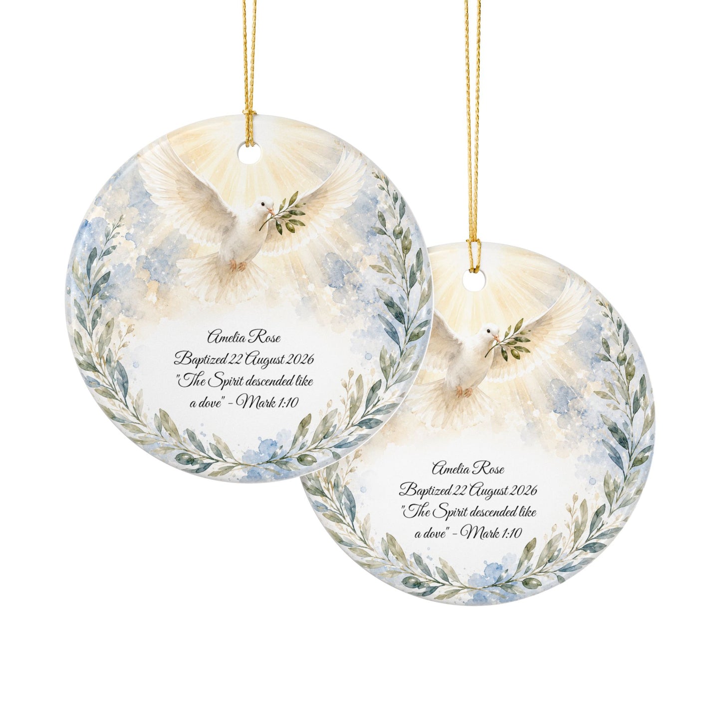 Dove Baptism Ornament Personalized, Holy Spirit Christening Keepsake with Name, Ceramic Baby Dedication Gift, Godparent Gift from Godchild