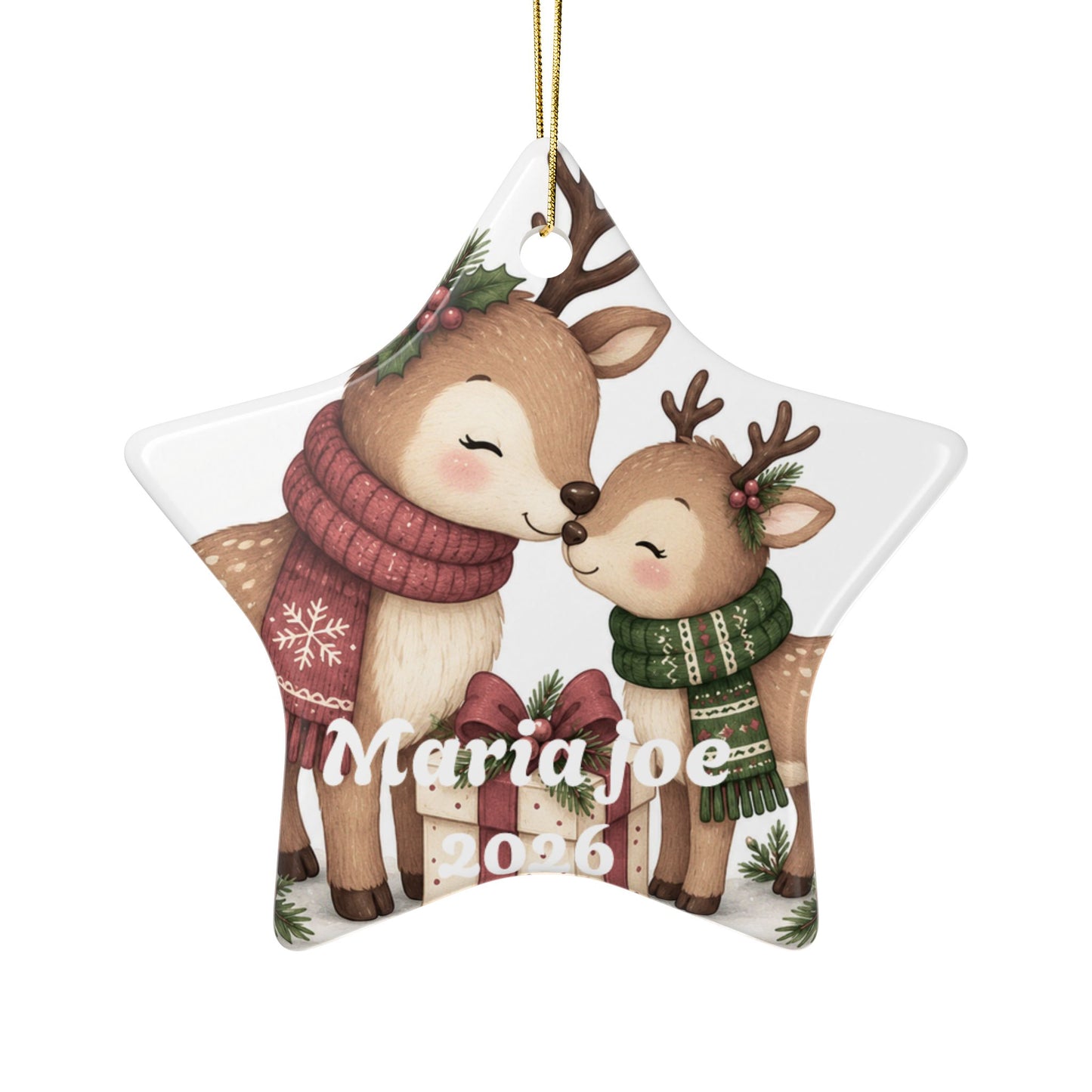 Mama and Baby Reindeer Ceramic Ornament | Christmas Tree Decoration
