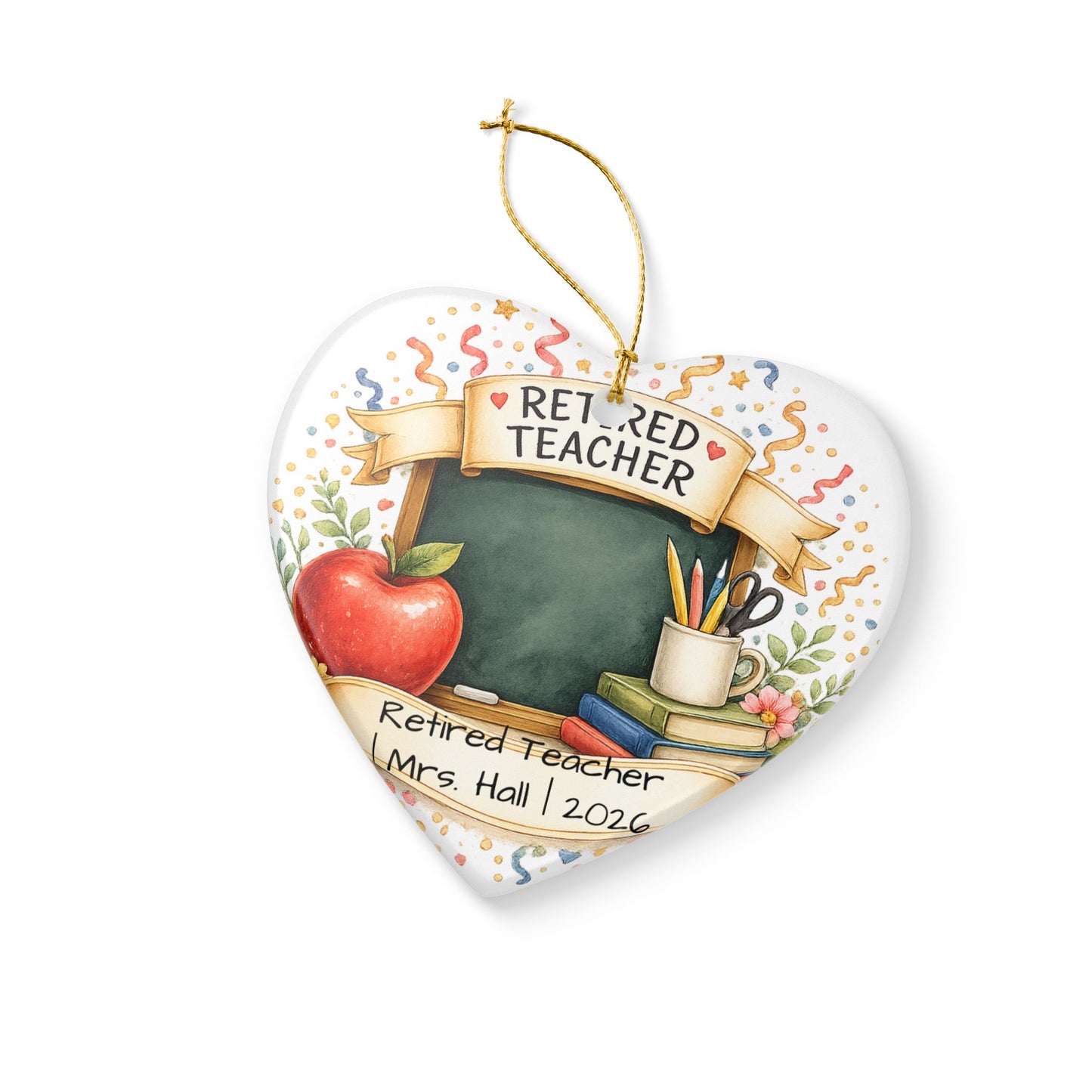 Retired Teacher Christmas Ornament 2026 Personalized, Ceramic Keepsake with Name, Teacher Retirement Gift 2026