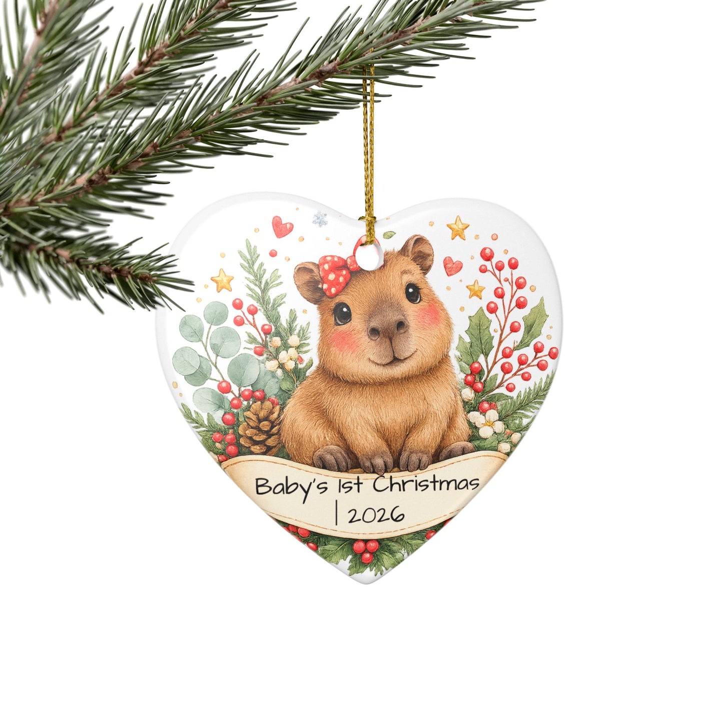 Baby Capybara Christmas Ornament Personalized with Name, Cute Ceramic Keepsake, Kids Capybara Lover Gift 2026