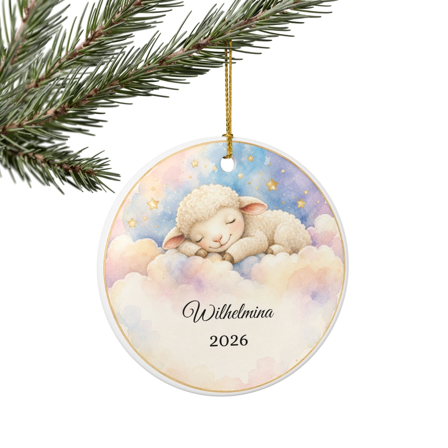 Baby First Christmas Ornament Personalized, Lamb on Cloud Keepsake with Name, Baptism Christening Gift, New Baby Ornament