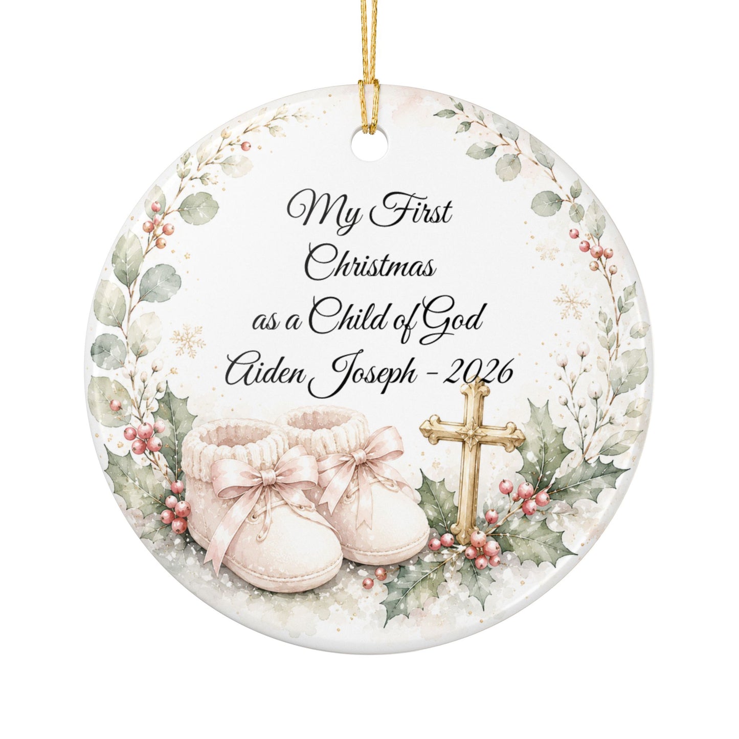 Baby's First Christmas Baptized Ornament, Child of God Personalized Keepsake with Name & Date, Ceramic Christening Christmas Gift 2026