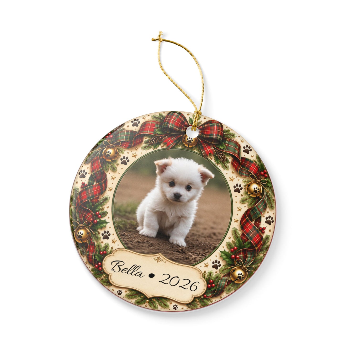Personalized Puppy Photo 2026 Ceramic Ornament | Christmas Pet Keepsake